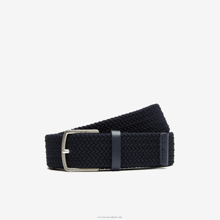 Lacoste gegraveerde gesp stretch gebreide riem 0828H1983 blauw nuit l40 Heren