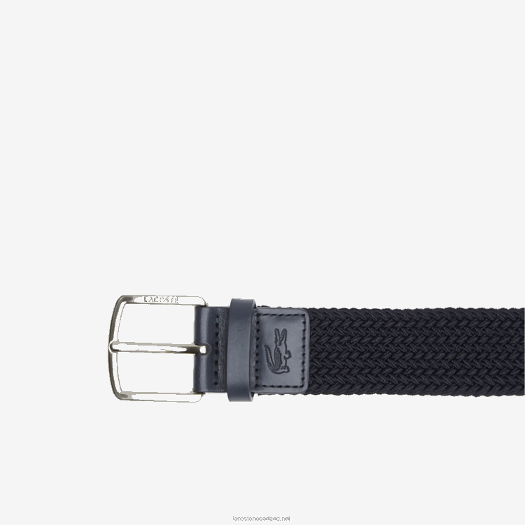 Lacoste gegraveerde gesp stretch gebreide riem 0828H1983 blauw nuit l40 Heren