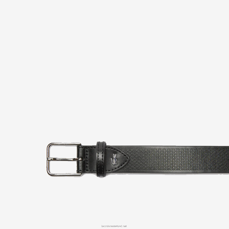 Lacoste metalen krokodil gestikte leren riem 0828H2093 zwart 000 Heren