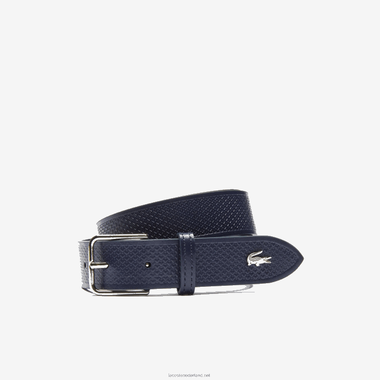 Lacoste metalen krokodil gestikte leren riem 0828H2094 donkere saffier b88 Heren
