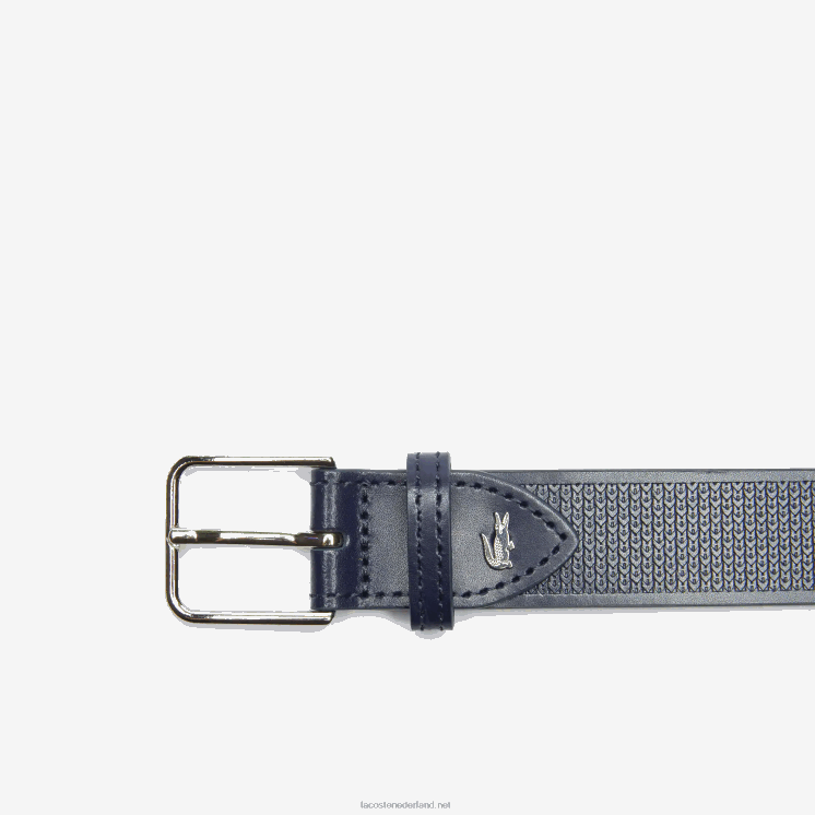 Lacoste metalen krokodil gestikte leren riem 0828H2094 donkere saffier b88 Heren
