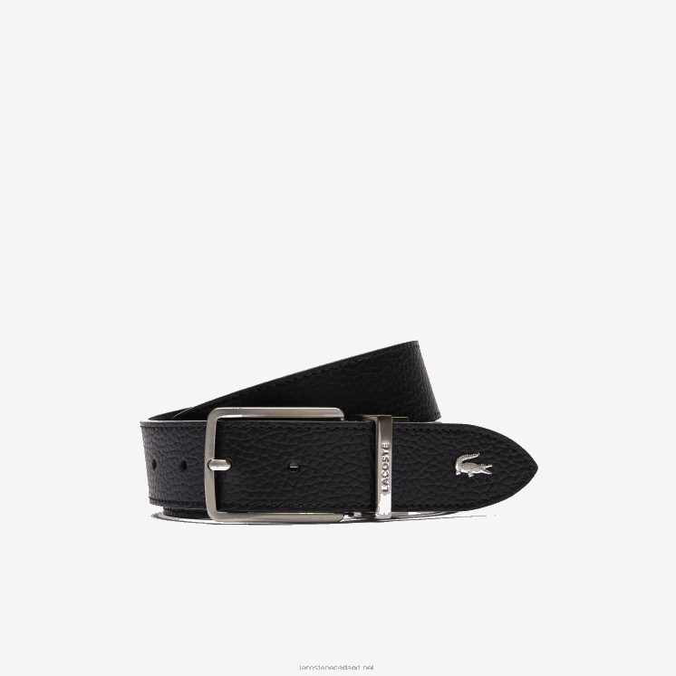 Lacoste riem van generfd leer met gegraveerde gesp 0828H2098 zwart 000 Heren
