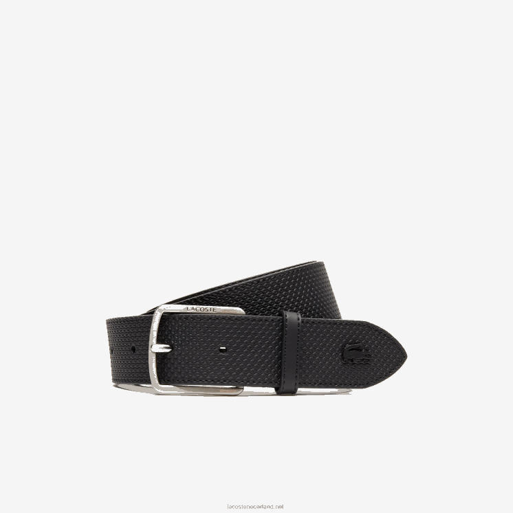Lacoste riem van getextureerd leer met gegraveerde gesp 0828H2075 zwart 000 Heren