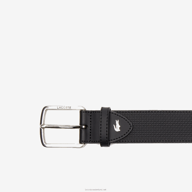 Lacoste riem van getextureerd leer met gegraveerde gesp 0828H2075 zwart 000 Heren