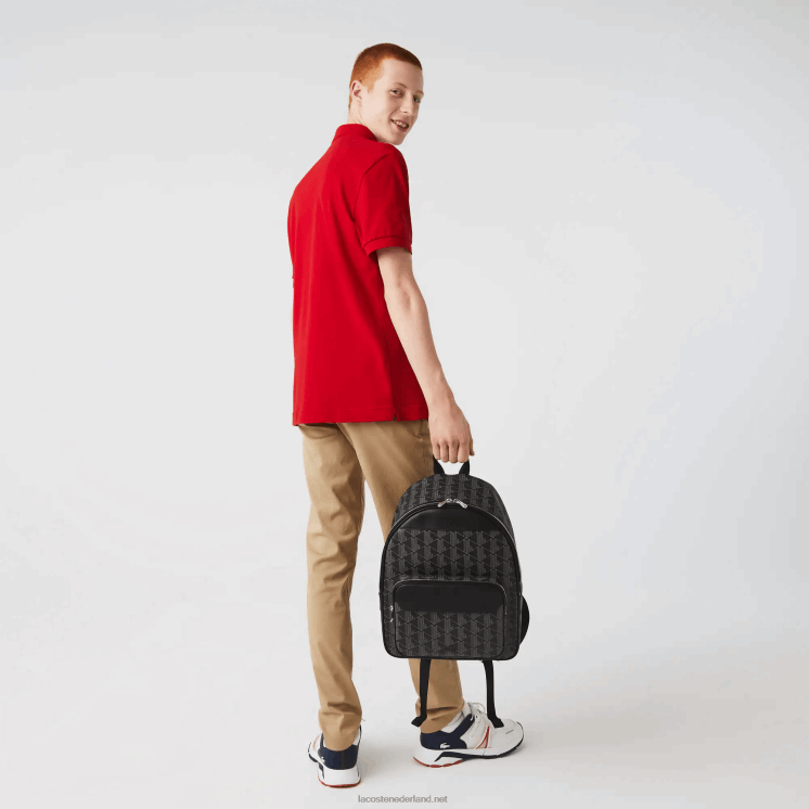 Lacoste de blend monogram canvas rugzak 0828H2058 monogram zwart grijs h45 Heren
