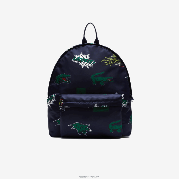 Lacoste rugzak met stripprint 0828H2096 marine 166 krokodillenleer l25 Heren