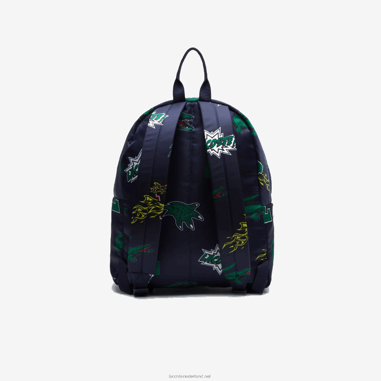 Lacoste rugzak met stripprint 0828H2096 marine 166 krokodillenleer l25 Heren