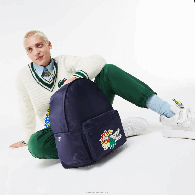 Lacoste rugzak met stripprint 0828H2109 marine 166 jachthaven k99 Heren