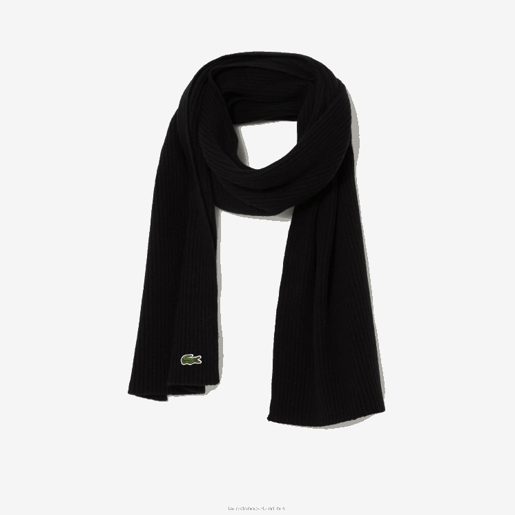 Lacoste geribbelde wollen sjaal 0828H2283 zwart 031 Heren