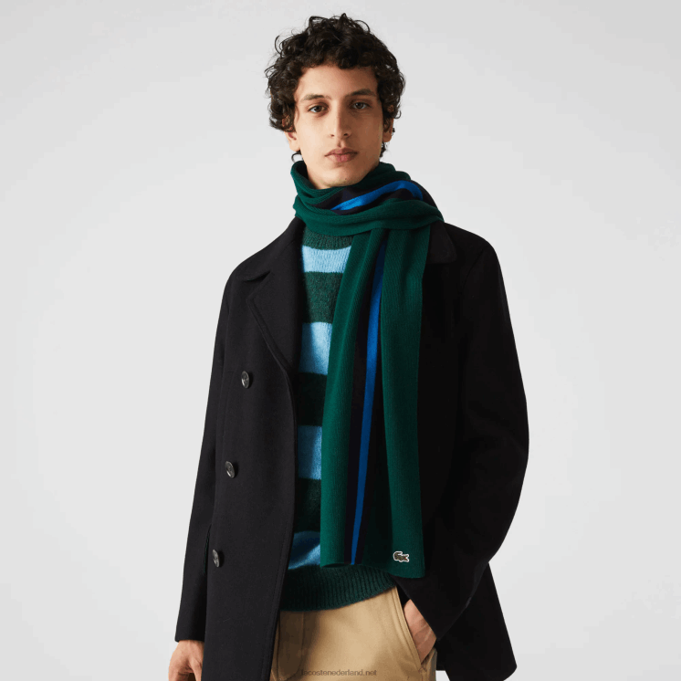 Lacoste sport gestreepte wollen sjaal 0828H2299 groen marineblauw 0wa Heren