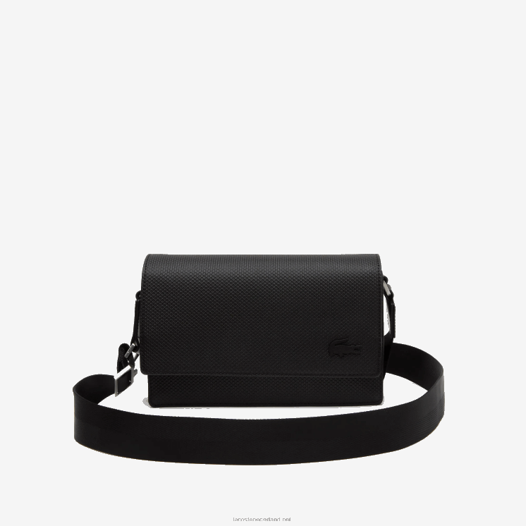Lacoste Chantaco kalfsleren tas met klepsluiting 0828H1970 zwart 000 Heren