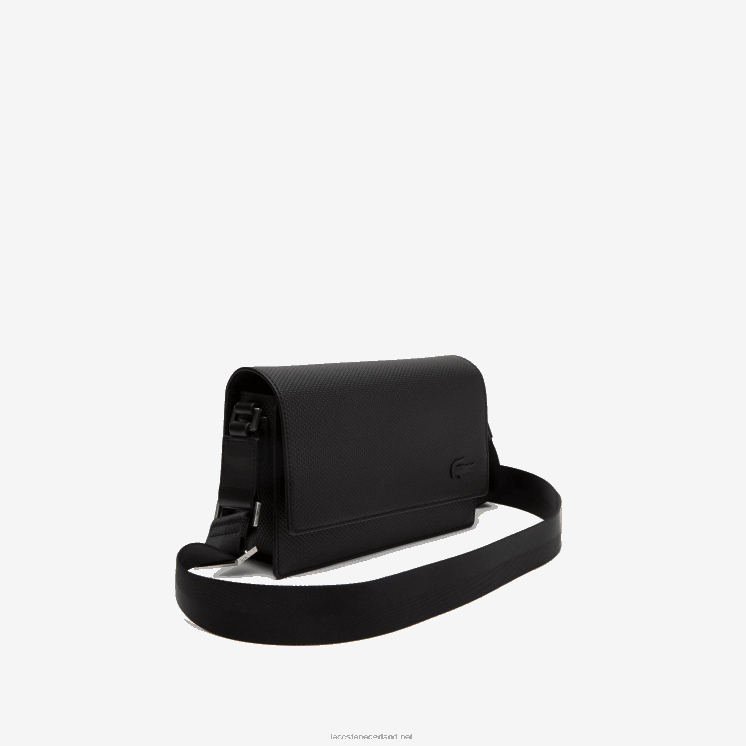 Lacoste Chantaco kalfsleren tas met klepsluiting 0828H1970 zwart 000 Heren