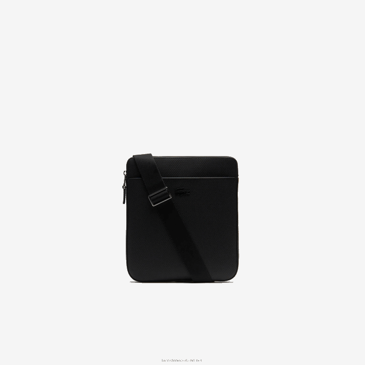 Lacoste Chantaco mat piqué leren tas met platte rits 0828H2039 zwart 000 Heren