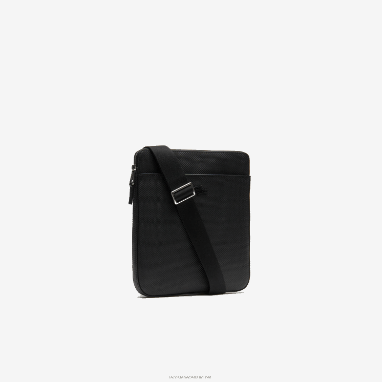 Lacoste Chantaco mat piqué leren tas met platte rits 0828H2039 zwart 000 Heren