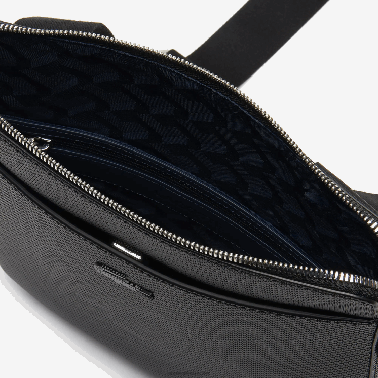 Lacoste Chantaco mat piqué leren tas met platte rits 0828H2039 zwart 000 Heren