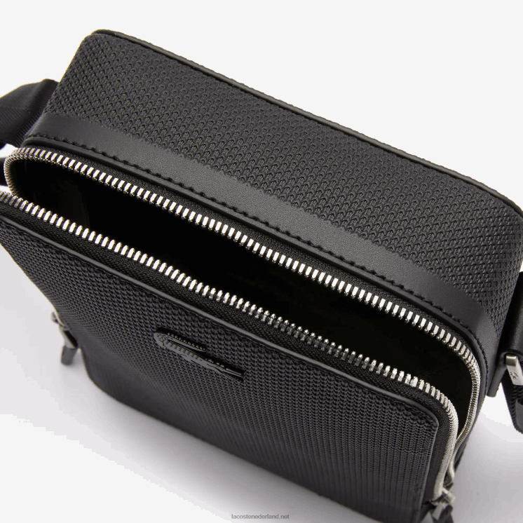 Lacoste chantaco mat gestikte leren verticale cameratas 0828H2025 zwart 000 Heren