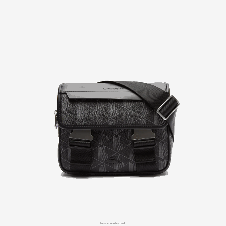Lacoste de blend geknipt monogram canvas messenger bag 0828H2067 monogram zwart grijs h45 Heren