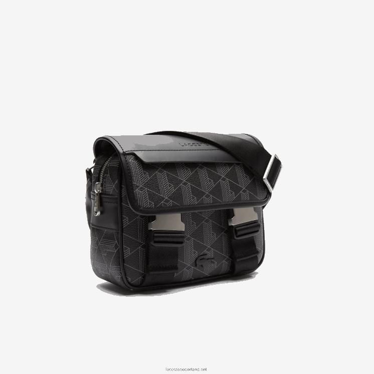 Lacoste de blend geknipt monogram canvas messenger bag 0828H2067 monogram zwart grijs h45 Heren