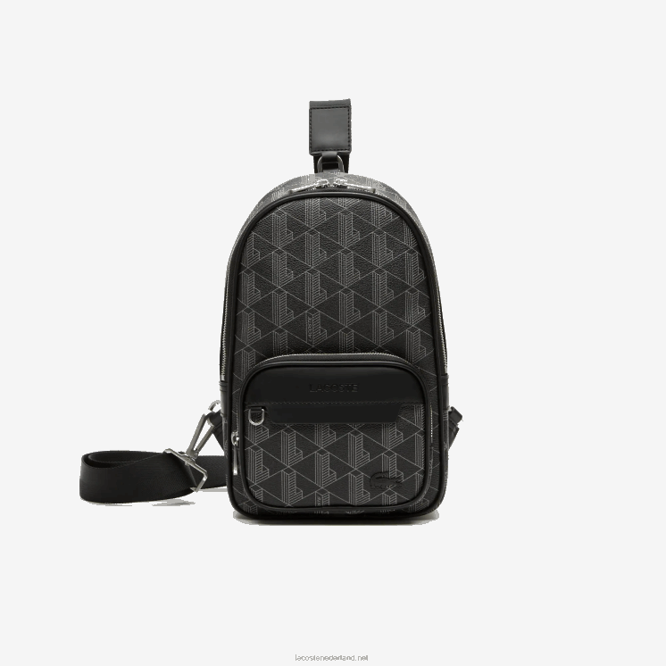 Lacoste de blend schoudertas met monogramprint 0828H1975 monogram zwart grijs h45 Heren