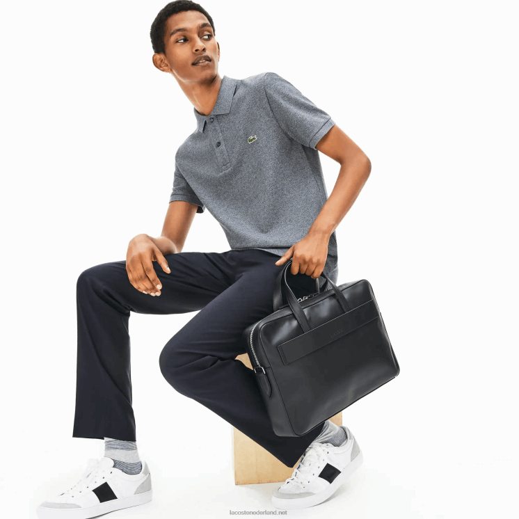 Lacoste l.12.12 afneembare leren computertas met schouderband 0828H2030 zwart 000 Heren