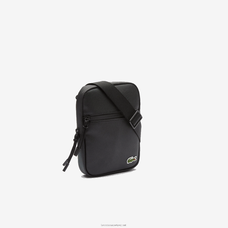 Lacoste lcst gecoat canvas kleine platte crossbody tas 0828H2018 zwart 000 Heren