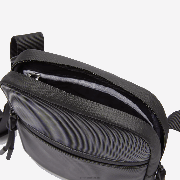 Lacoste lcst gecoat canvas kleine platte crossbody tas 0828H2018 zwart 000 Heren