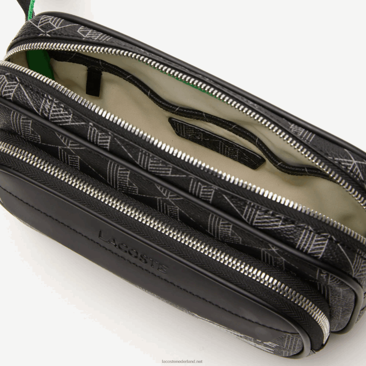 Lacoste the blend crossbodytas met monogramprint: klein 0828H1961 mono noir gris estragon l83 Heren