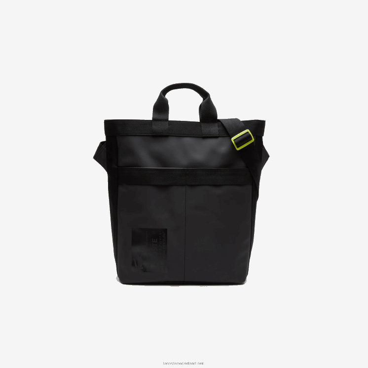 Lacoste waterafstotende draagtas met kenmerkende print 0828H2057 zwarte limoen k68 Heren