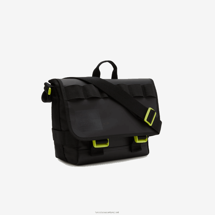 Lacoste waterafstotende messengertas met kenmerkende print 0828H2036 zwarte limoen k68 Heren