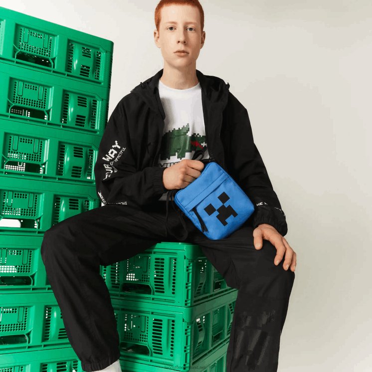 verticale crossover-tas van lacoste x canvas met minecraft-print 0828H2034 lucht minecraft j92 Heren