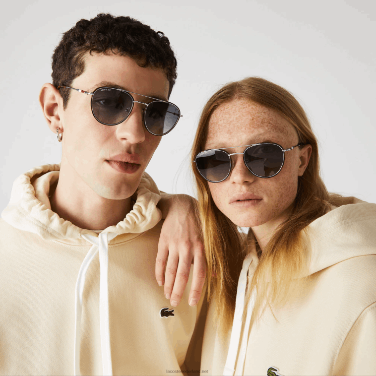 Lacoste ovale metalen novak djokovic collectie zonnebril 0828H2913 mat zilver 045 Heren