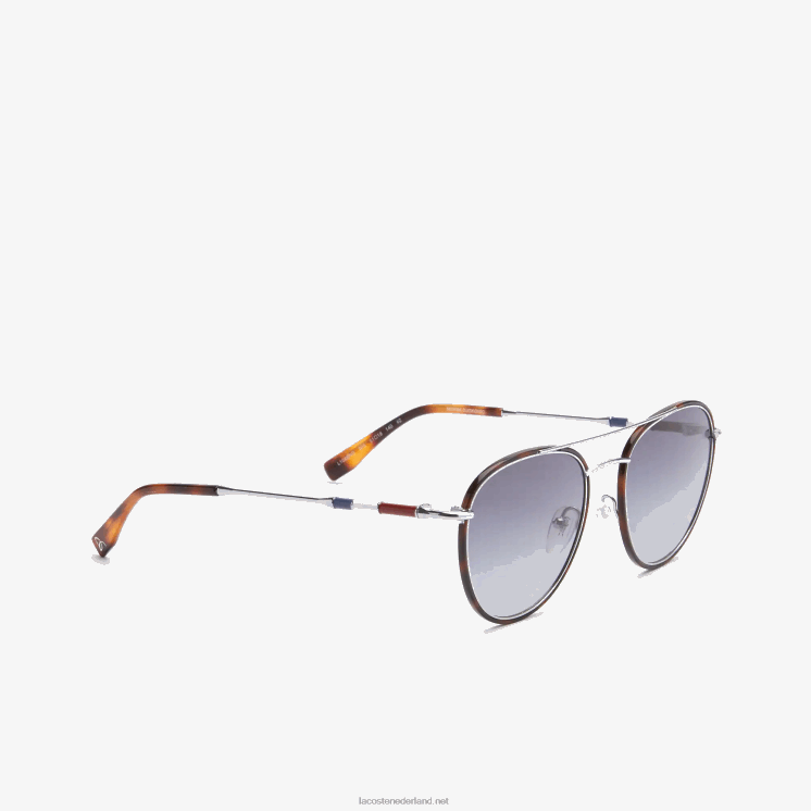 Lacoste ovale metalen novak djokovic collectie zonnebril 0828H2913 mat zilver 045 Heren