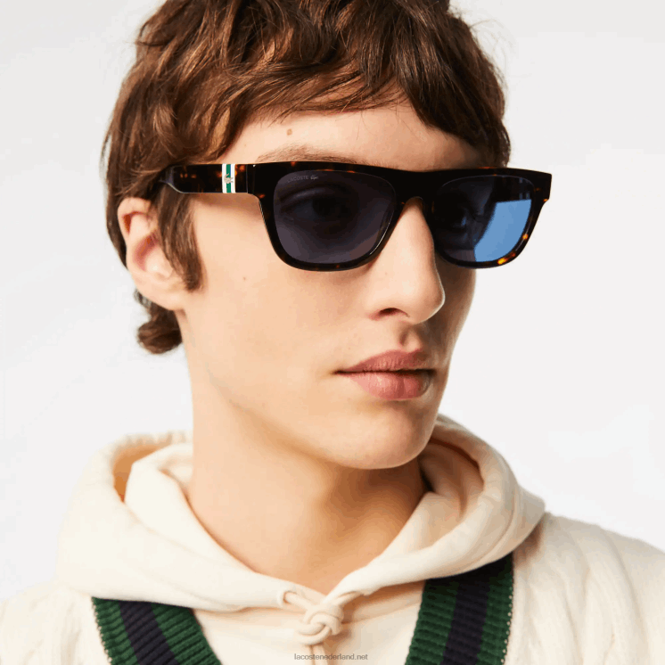 Lacoste rechthoekige acetaat l.12.12 zonnebril in schaalstijl 0828H2184 mat havana 230 Heren