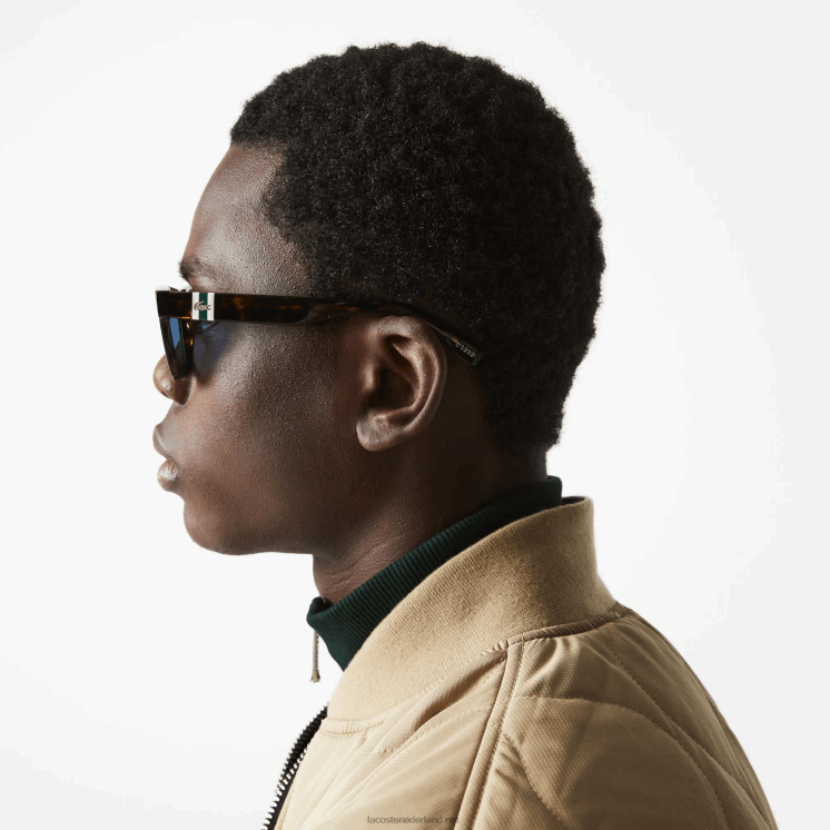 Lacoste rechthoekige acetaat l.12.12 zonnebril in schaalstijl 0828H2184 mat havana 230 Heren