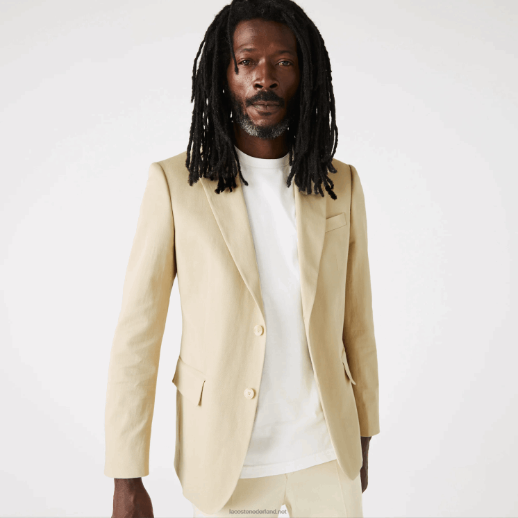 Lacoste geplooide blazer van een katoen- en linnenmix 0828H1305 beige jaren 68 Heren