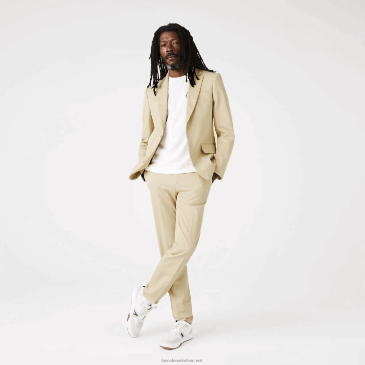 Lacoste geplooide blazer van een katoen- en linnenmix 0828H1305 beige jaren 68 Heren