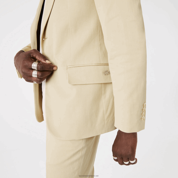 Lacoste geplooide blazer van een katoen- en linnenmix 0828H1305 beige jaren 68 Heren