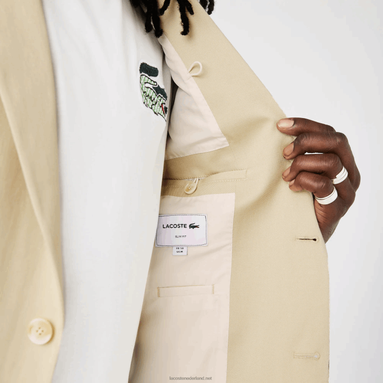 Lacoste geplooide blazer van een katoen- en linnenmix 0828H1305 beige jaren 68 Heren