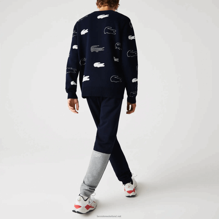 Lacoste Heritage gedestructureerde joggingbroek van katoenfleece met branding 0828H1206 marineblauw 166 Heren
