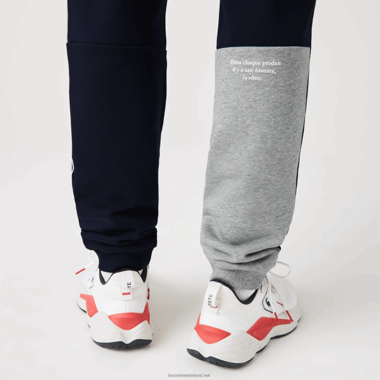 Lacoste Heritage gedestructureerde joggingbroek van katoenfleece met branding 0828H1206 marineblauw 166 Heren