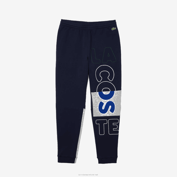 Lacoste Heritage gedestructureerde joggingbroek van katoenfleece met branding 0828H1206 marineblauw 166 Heren
