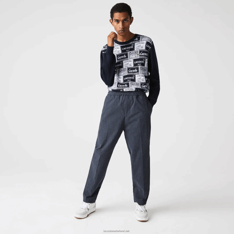 Lacoste Heritage geruite joggingbroek van stretchkatoen 0828H1167 marineblauw wit qrn Heren