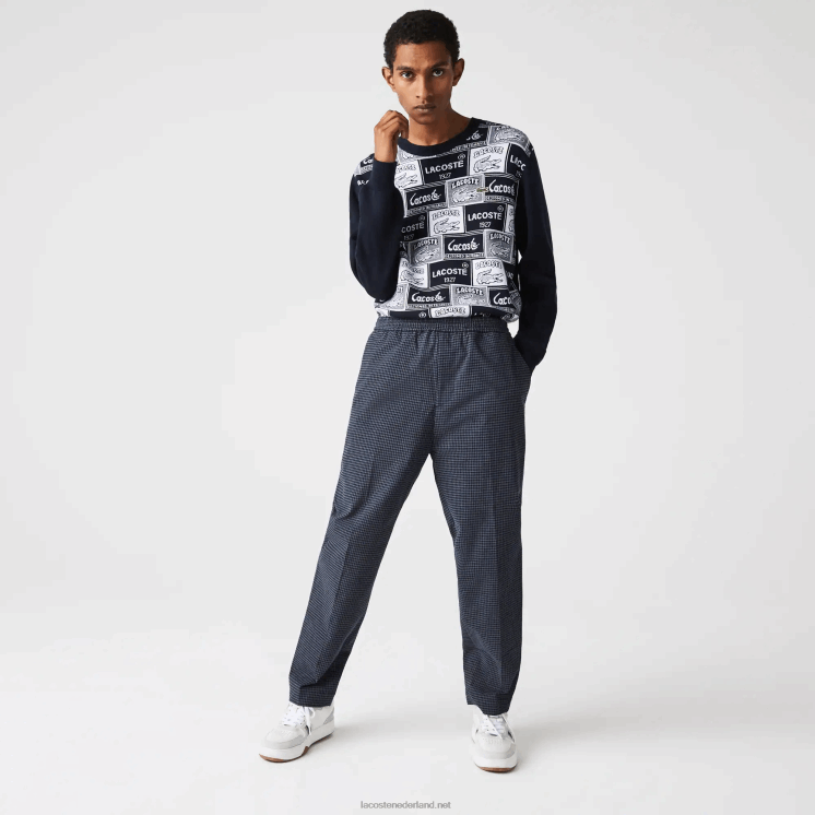 Lacoste Heritage geruite joggingbroek van stretchkatoen 0828H1167 marineblauw wit qrn Heren