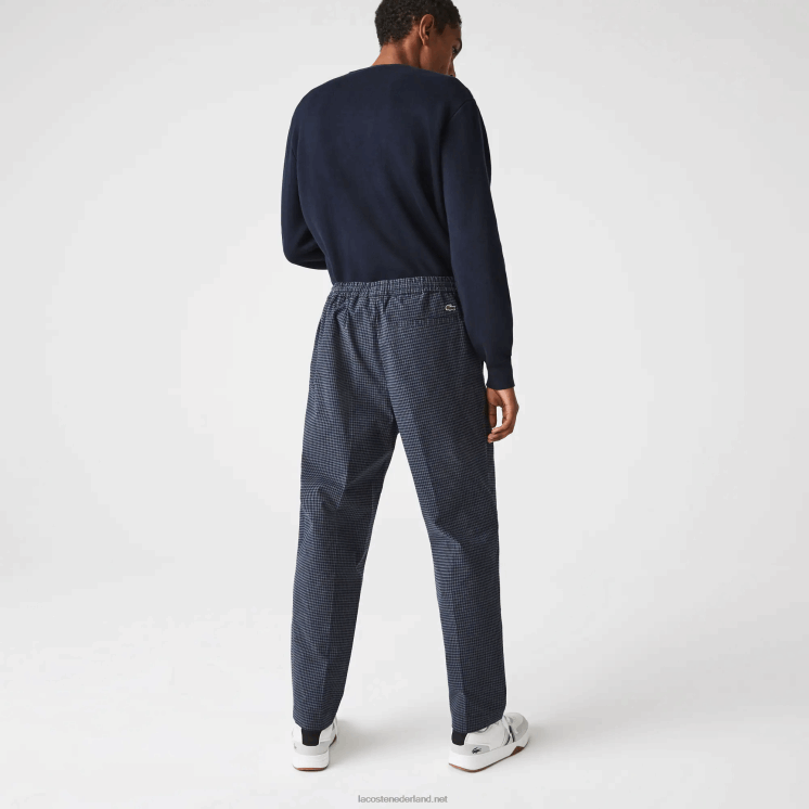 Lacoste Heritage geruite joggingbroek van stretchkatoen 0828H1167 marineblauw wit qrn Heren
