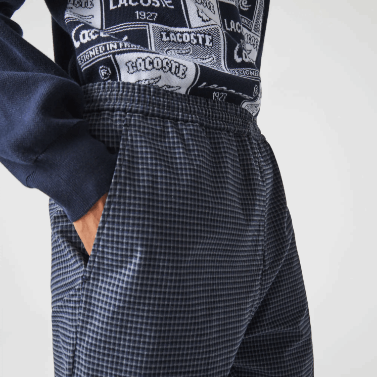 Lacoste Heritage geruite joggingbroek van stretchkatoen 0828H1167 marineblauw wit qrn Heren