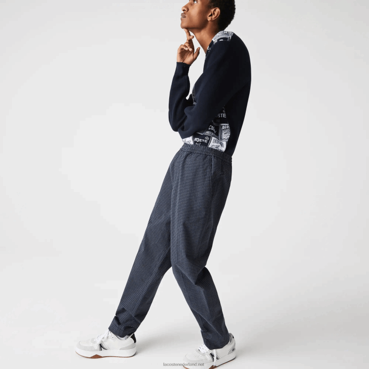 Lacoste Heritage geruite joggingbroek van stretchkatoen 0828H1167 marineblauw wit qrn Heren