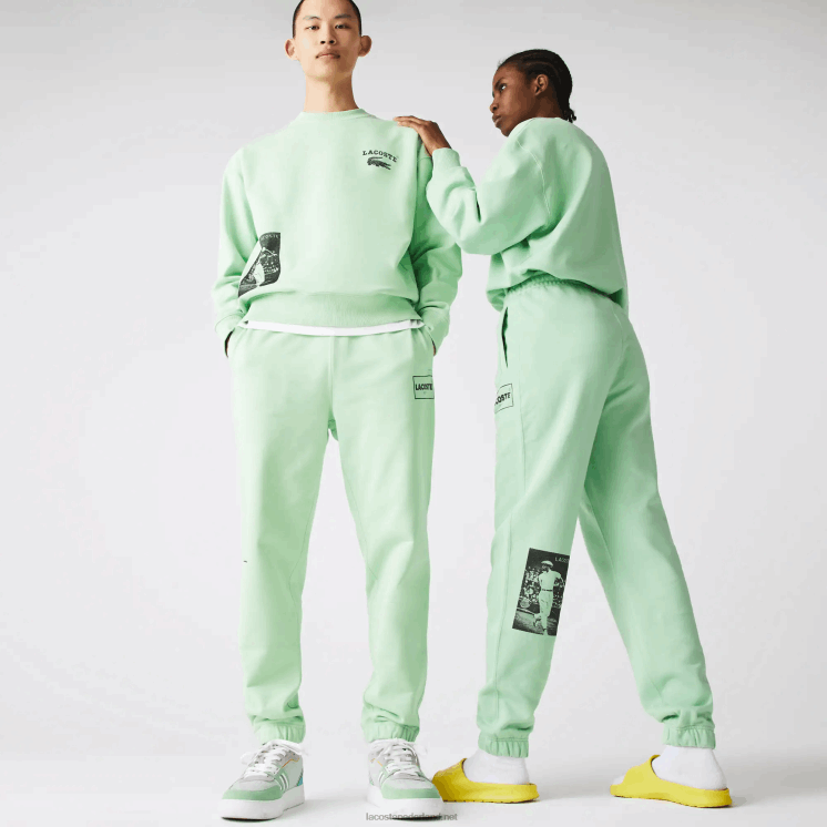 Lacoste Live Heritage joggingbroek van katoenfleece met print 0828H1136 groene hihi Heren