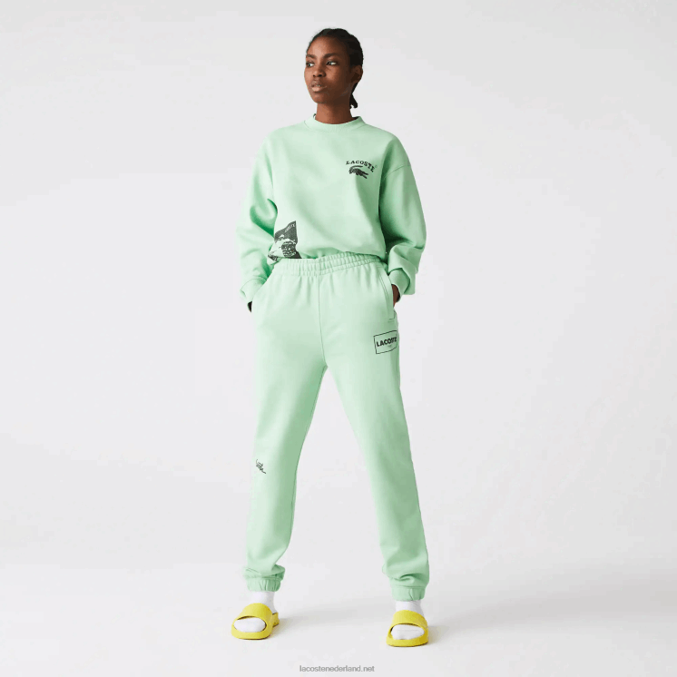 Lacoste Live Heritage joggingbroek van katoenfleece met print 0828H1136 groene hihi Heren