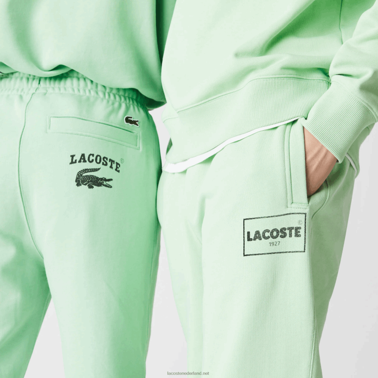 Lacoste Live Heritage joggingbroek van katoenfleece met print 0828H1136 groene hihi Heren