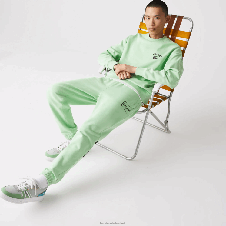 Lacoste Live Heritage joggingbroek van katoenfleece met print 0828H1136 groene hihi Heren